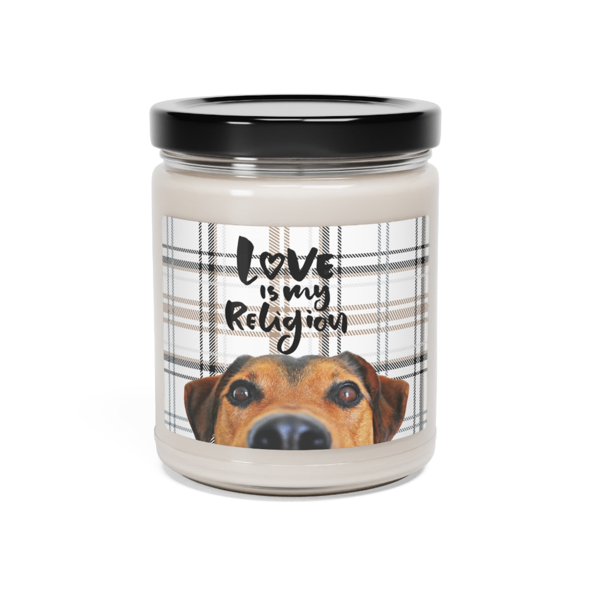 Love is my religion dog face design scented Soy Candle Jar 9oz