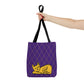 Purple Diamond pattern with Sleeping Cat Tote Bag  (AOP)