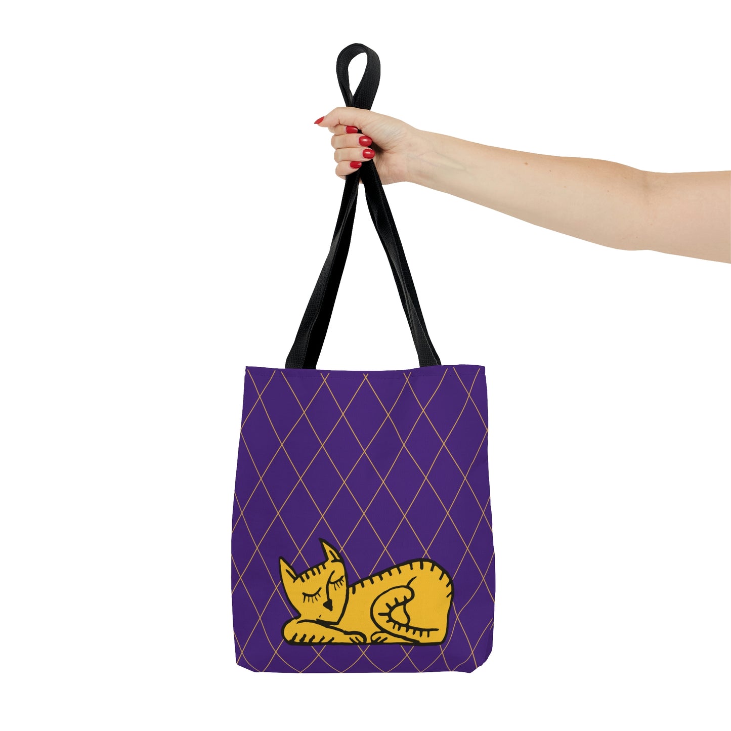 Purple Diamond pattern with Sleeping Cat Tote Bag  (AOP)