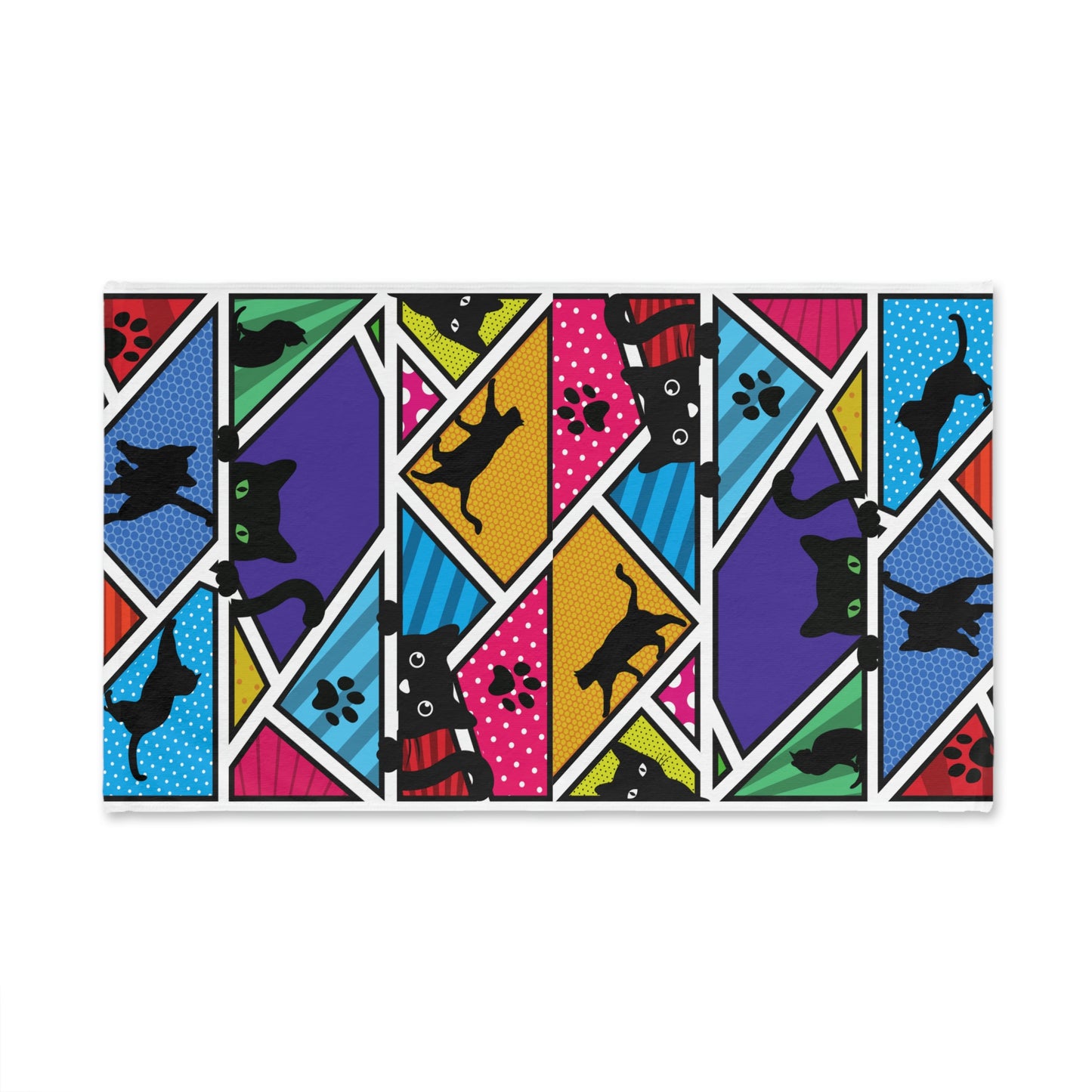 Colorful Pattern with Black Cats Design Hand Towel 16″ × 28″