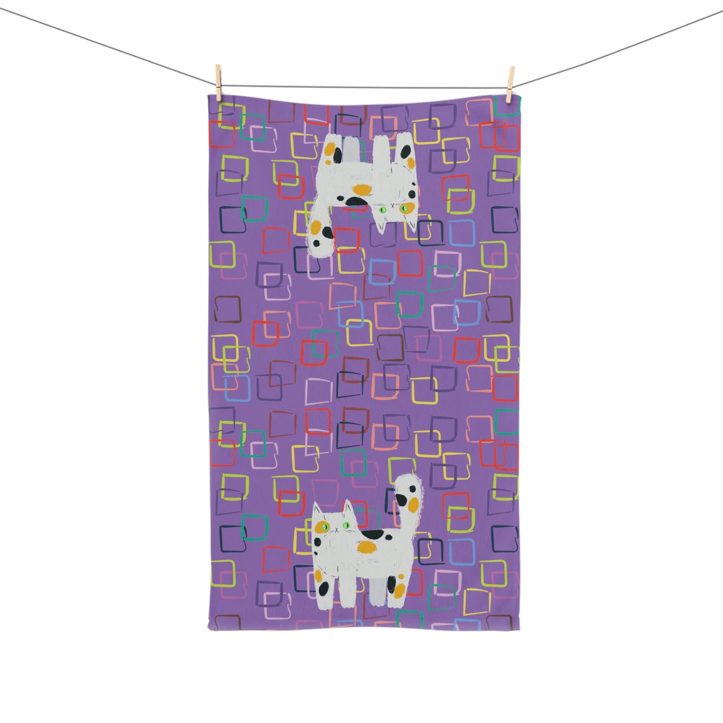 Colorful Pattern with Cute Cat Design Hand Towel 16″ × 28″
