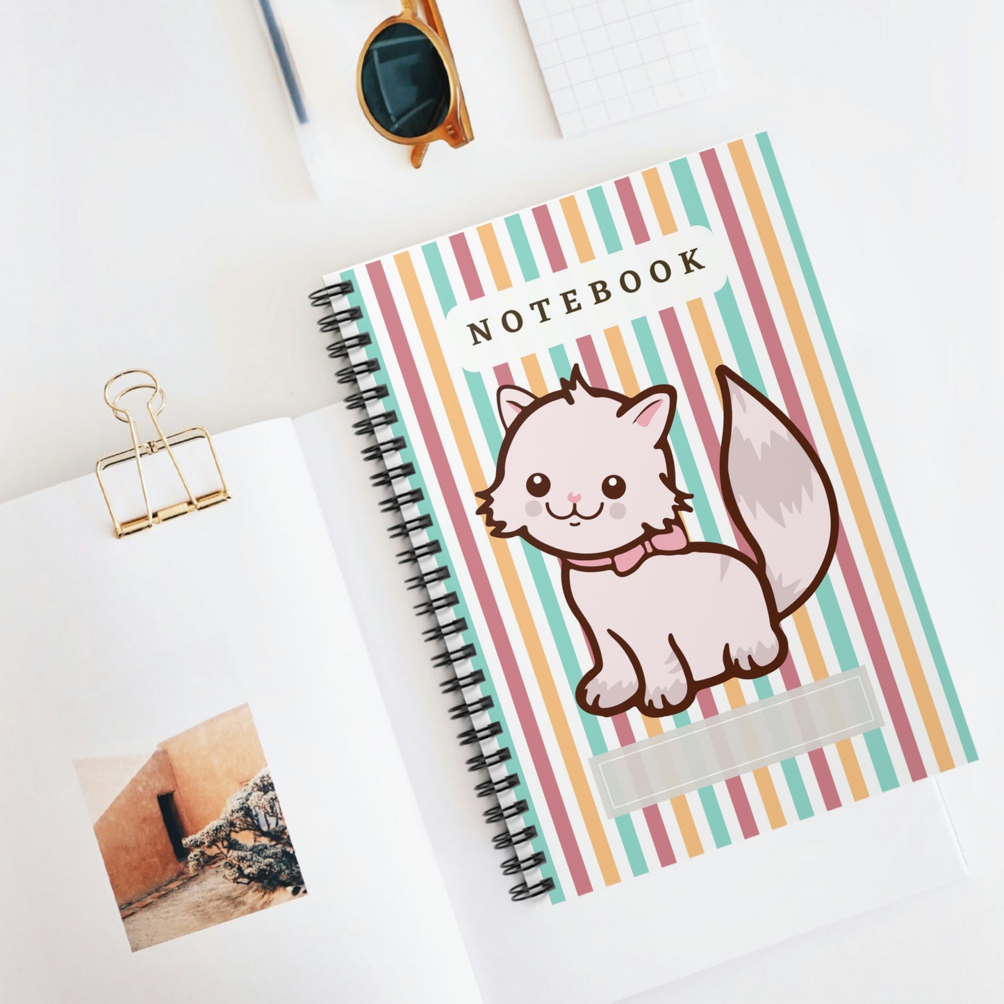 Big Kitten/Cat Stripe design Spiral Notebook - Ruled Line 118 pages