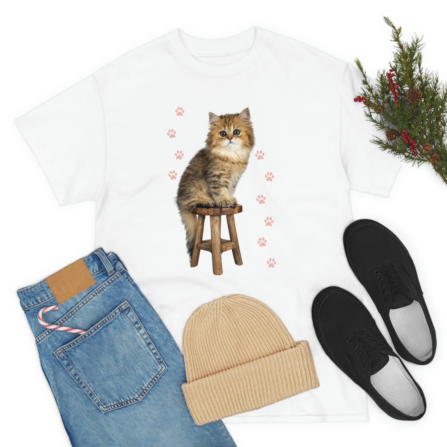 Cute Kitten/Cat sitting on Chair Graphic tee shirt