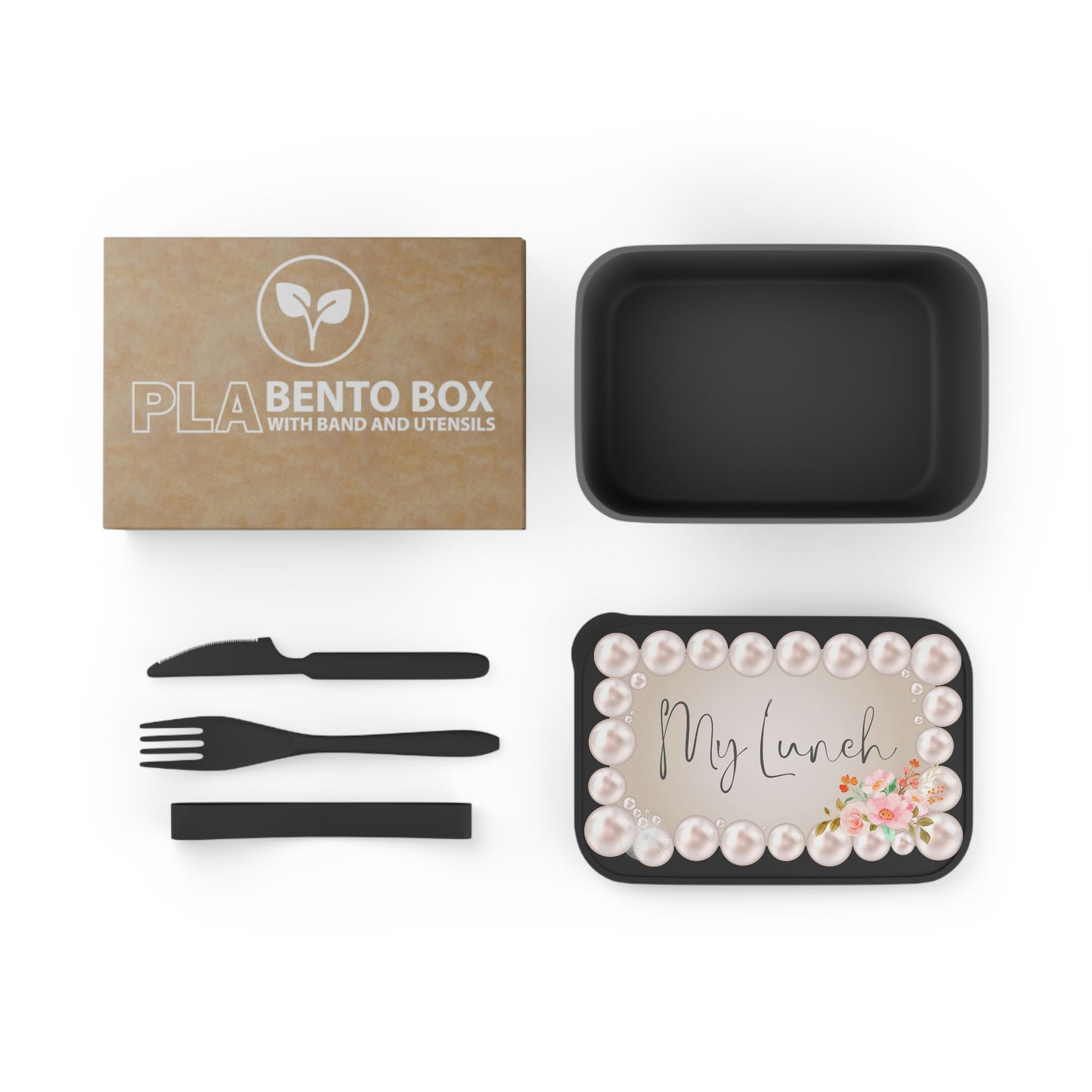 Pearl Frame with My Lunch Logo Lunch Box / " PLA Bento Box " with Band and Utensils