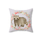 Cute Raccoon with Floral Wreath design Spun Polyester Square Indoor Pillow