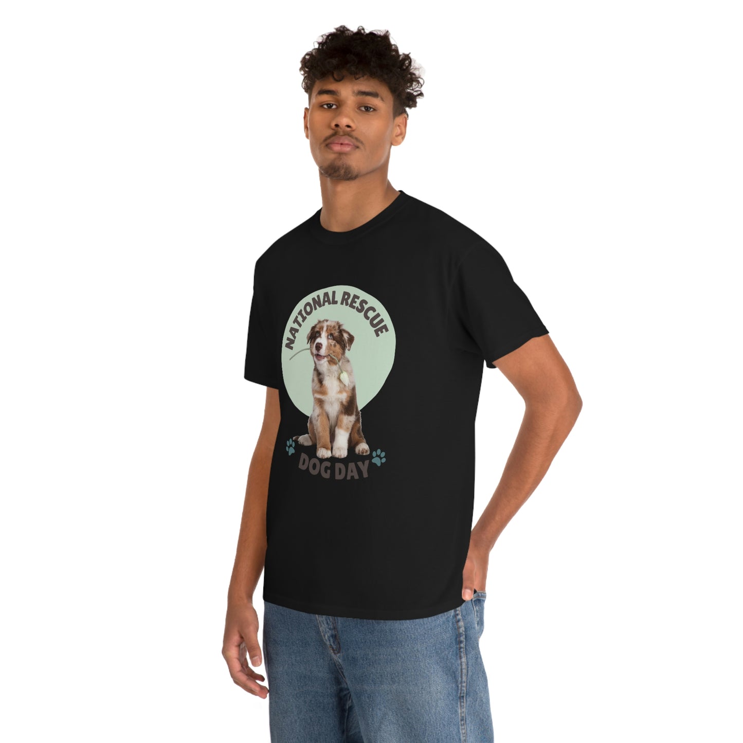 National Rescue Dog Day with paws design Graphic tee shirt