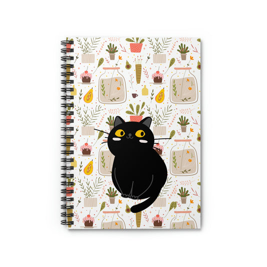 Cute Chubby Black Cat design Spiral Notebook - Ruled Line