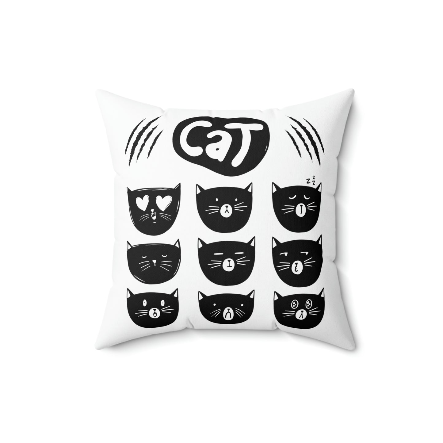 "Cats" Lots of cat faces design Spun Polyester Square Indoor Pillow