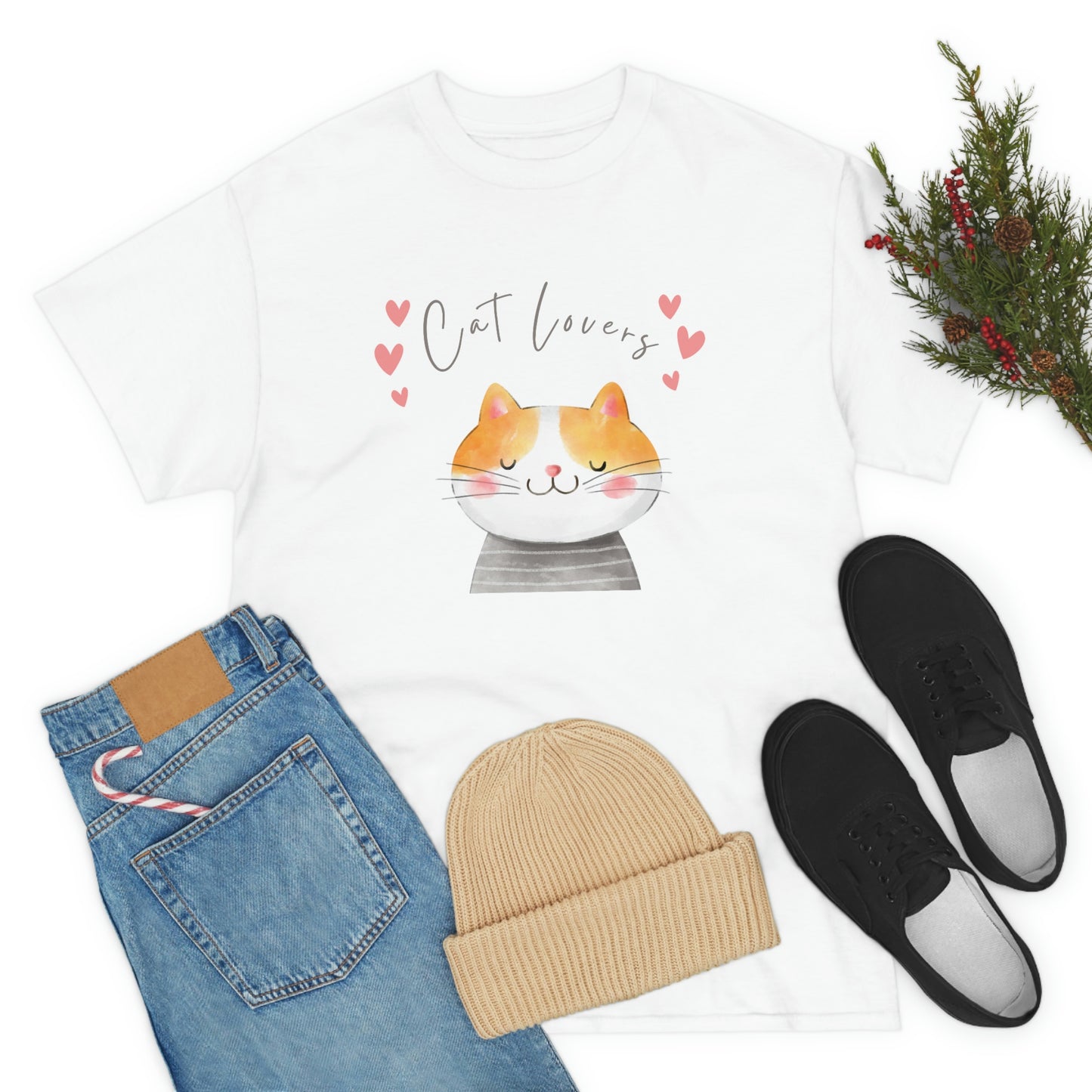 Cat Lovers with Hearts "Cat Lover" design Graphic tee shirt