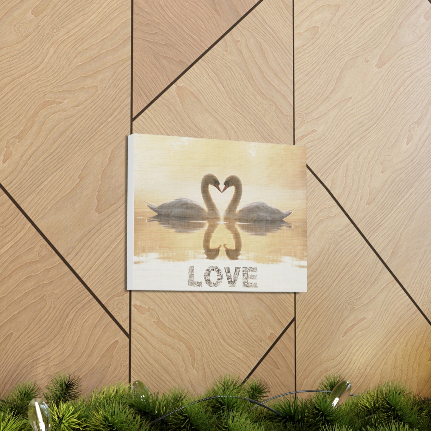 " LOVE " Two Swans together design Canvas Gallery Wraps poster