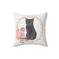 Black Cat/Kitten with Floral Wreath design Spun Polyester Square Indoor Pillow