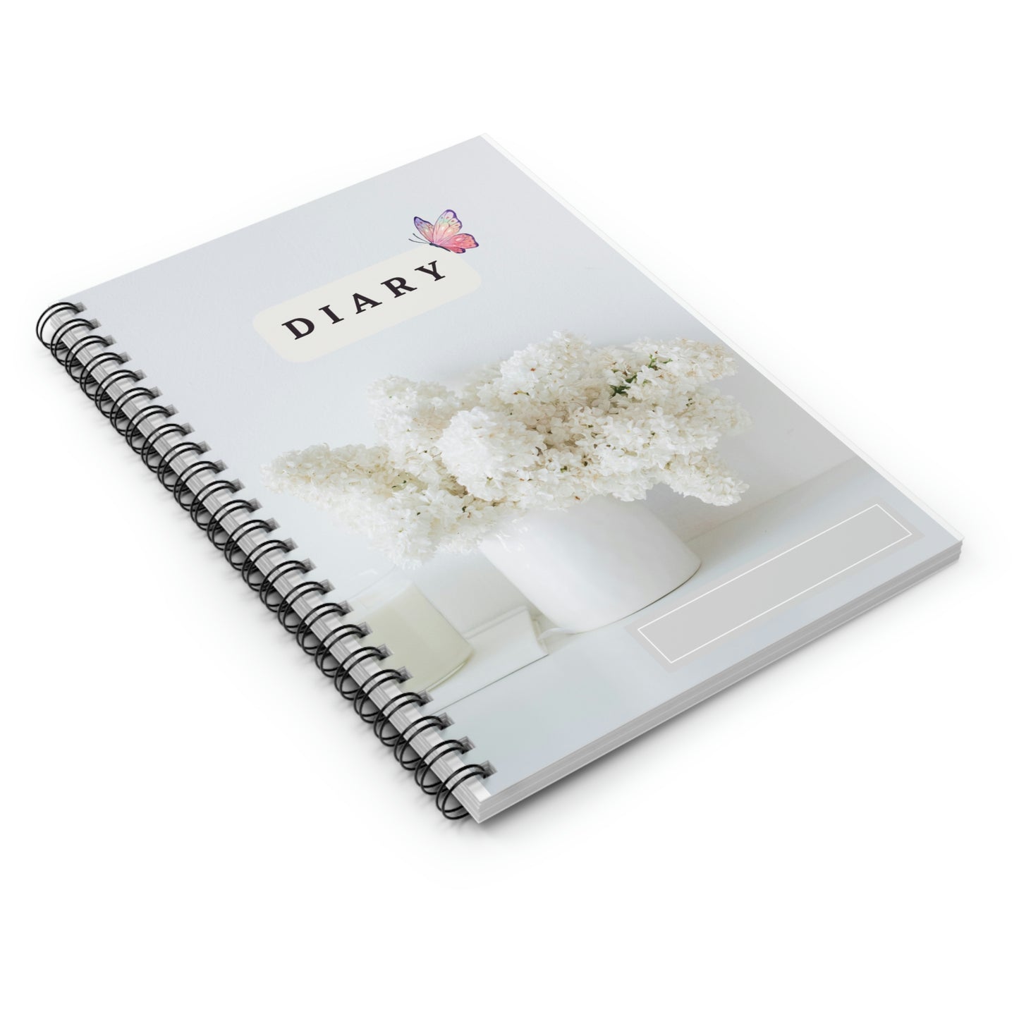 White Flower with Butterfly design Diary/Spiral Notebook - Ruled Line 118 pages