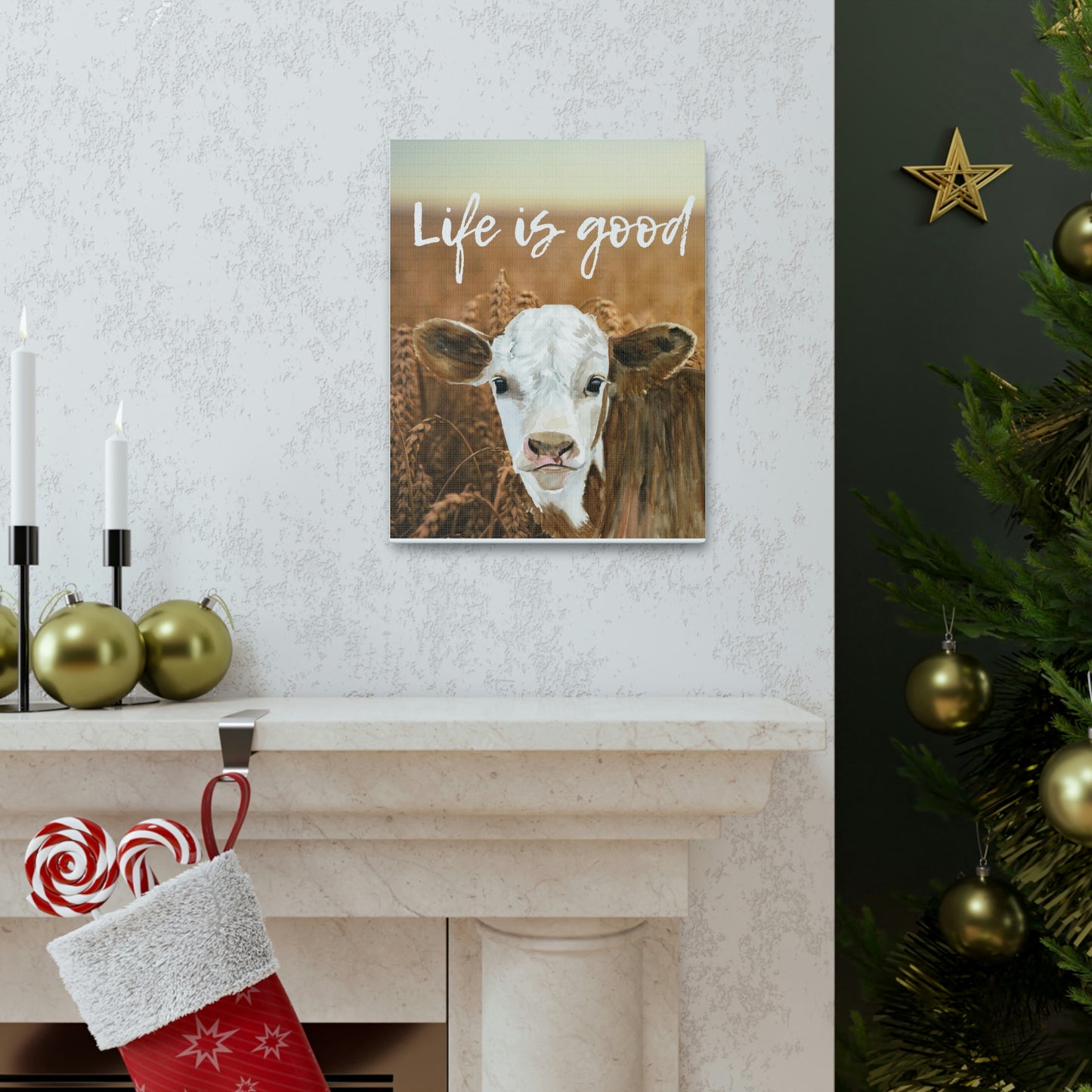 " Life is good " Cutiest Cow in Wheat Filed design Canvas Gallery Wraps poster