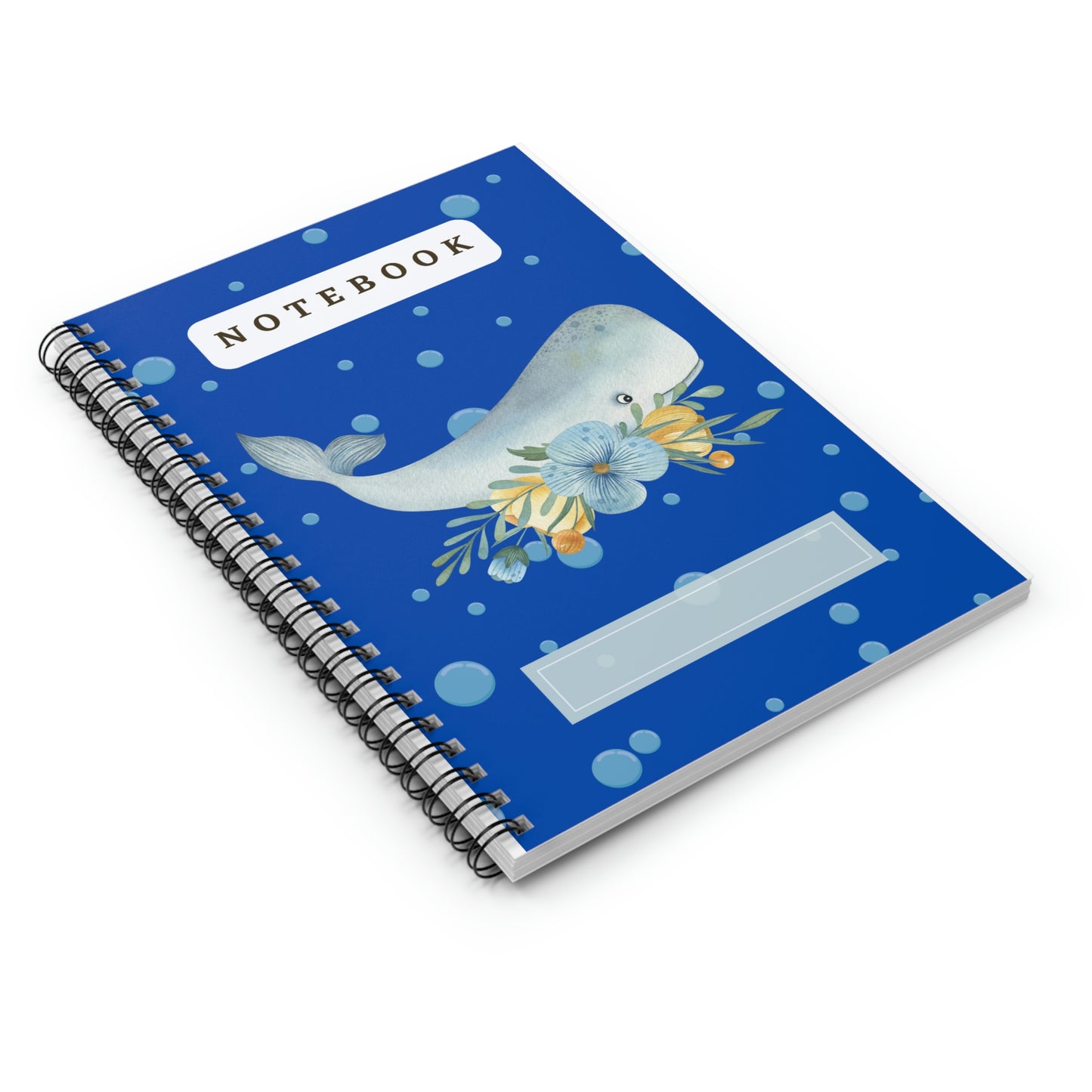 Whale and Flower design (Blue) Spiral Notebook - Ruled Line 118 pages