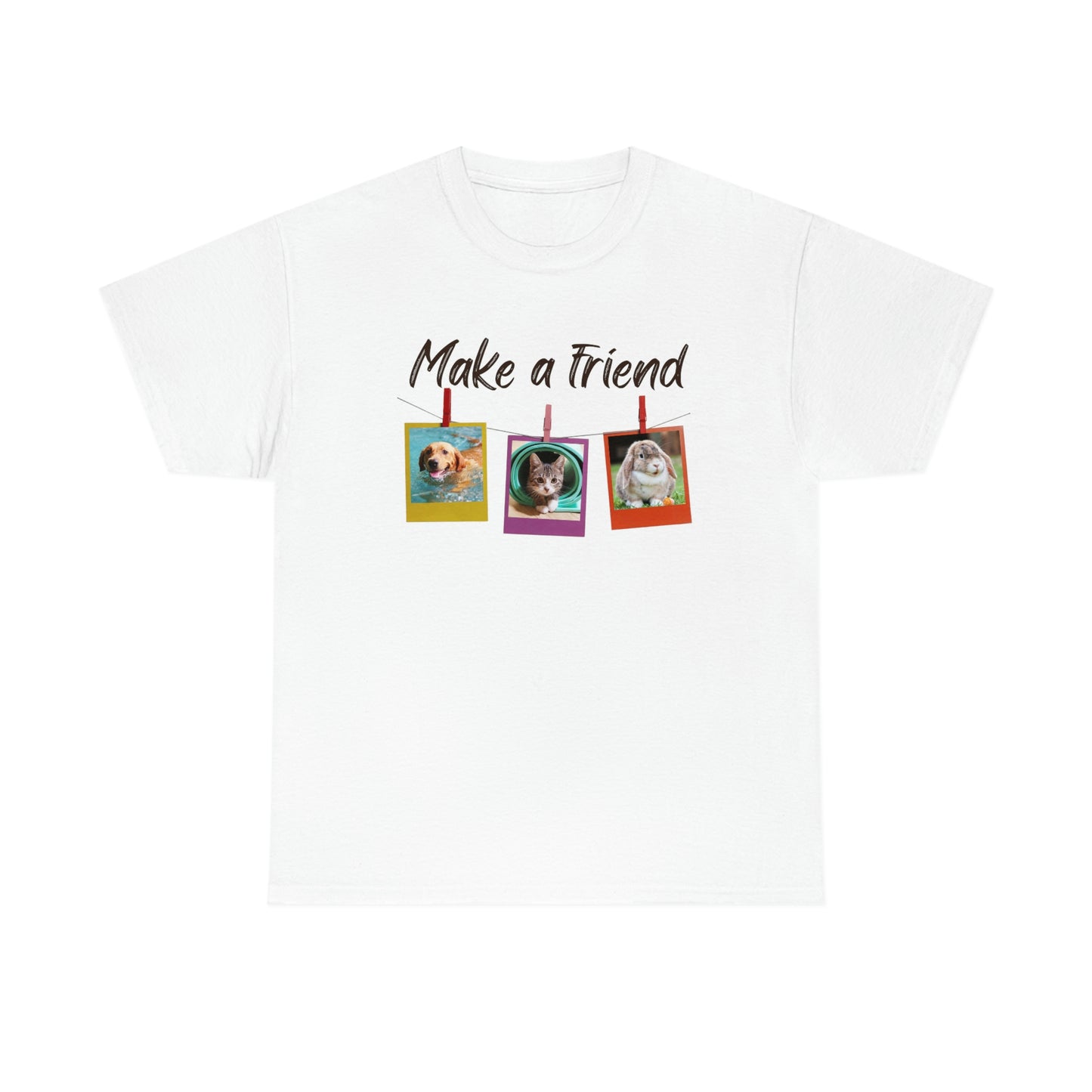 Make a Friend Dog, Bunny and Cat/Kitten photo frame design Graphic tee shirt