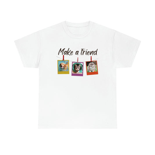 Make a Friend Dog, Bunny and Cat/Kitten photo frame design Graphic tee shirt