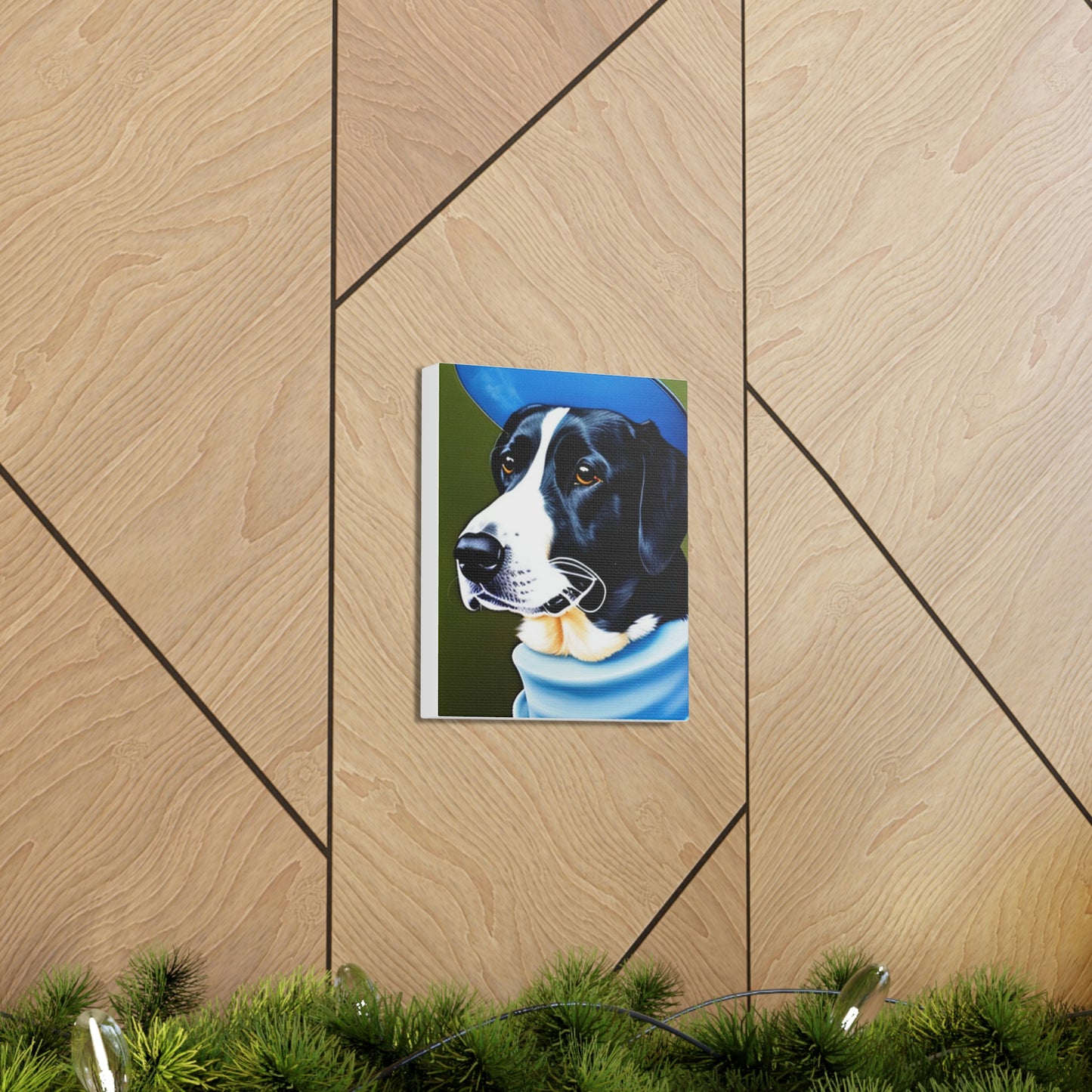 Dog wearing blue hat and sweater design Canvas Gallery Wraps poster