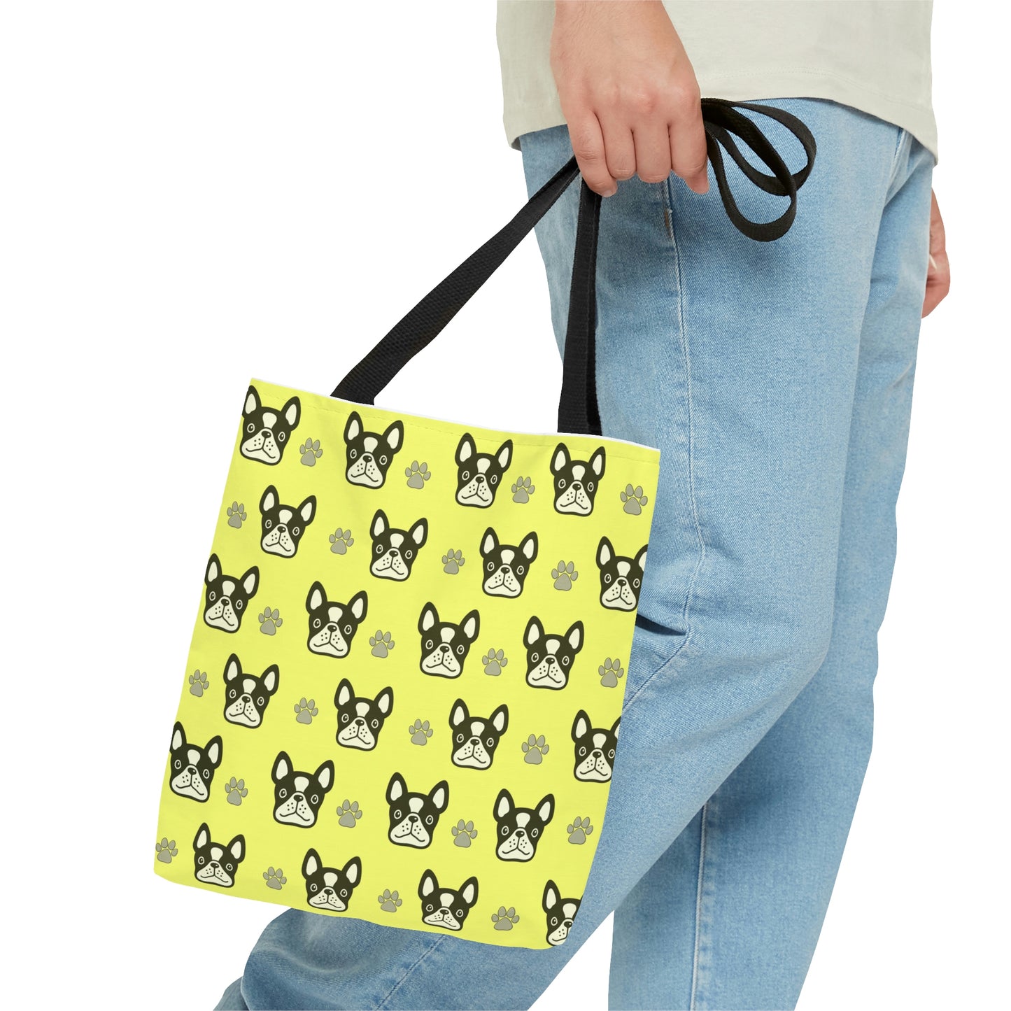 Cute Dog Faces with Paws Design Tote Bag Yellow (AOP)