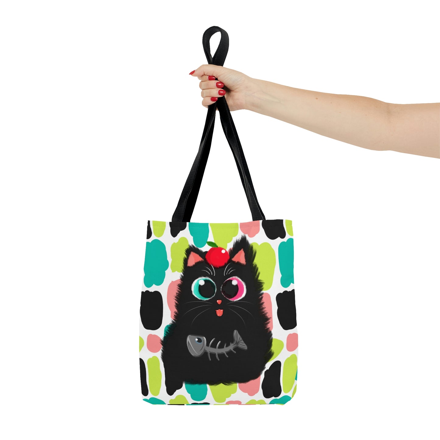 Colorful pattern Black Cat design Tote Bag (AOP)