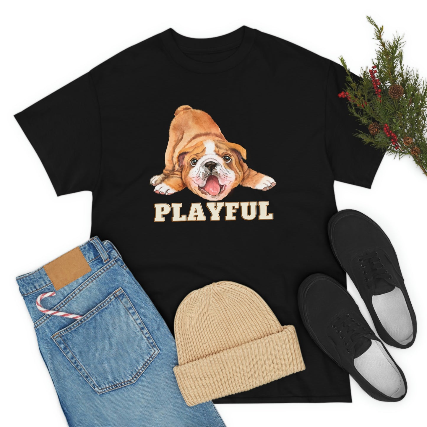 "Playful" Cute puppy/Dog Bulldog design Graphic tee shirt