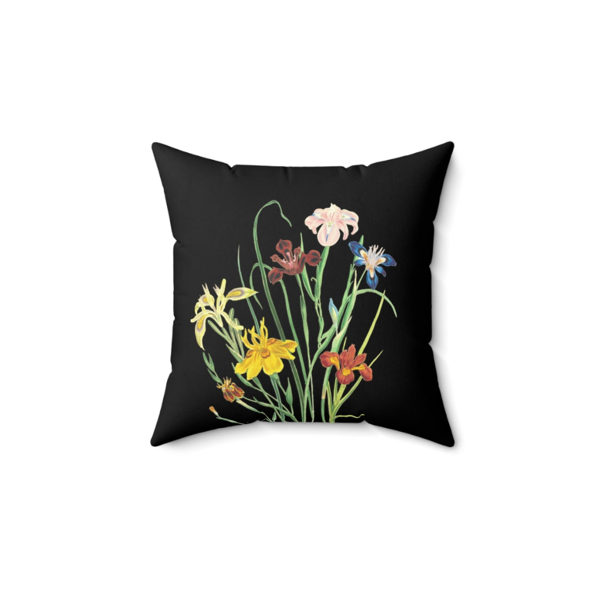 Flower bunch design  Black Spun Polyester Square Pillow