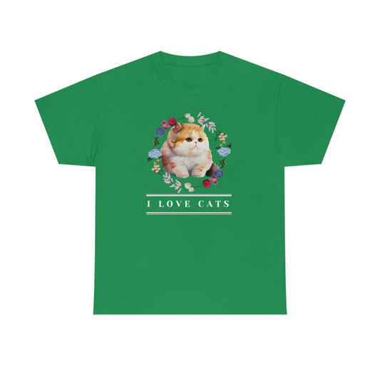 Cute Chubby Cat with Floral Wreath design  Cotton Tee