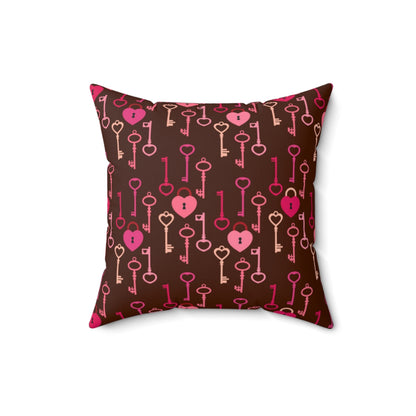 Heart shaped lock with Keys design Spun Polyester Square Pillow