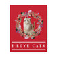 " I love cats " Cat with Wreath design (Red) Canvas Gallery Wraps poster