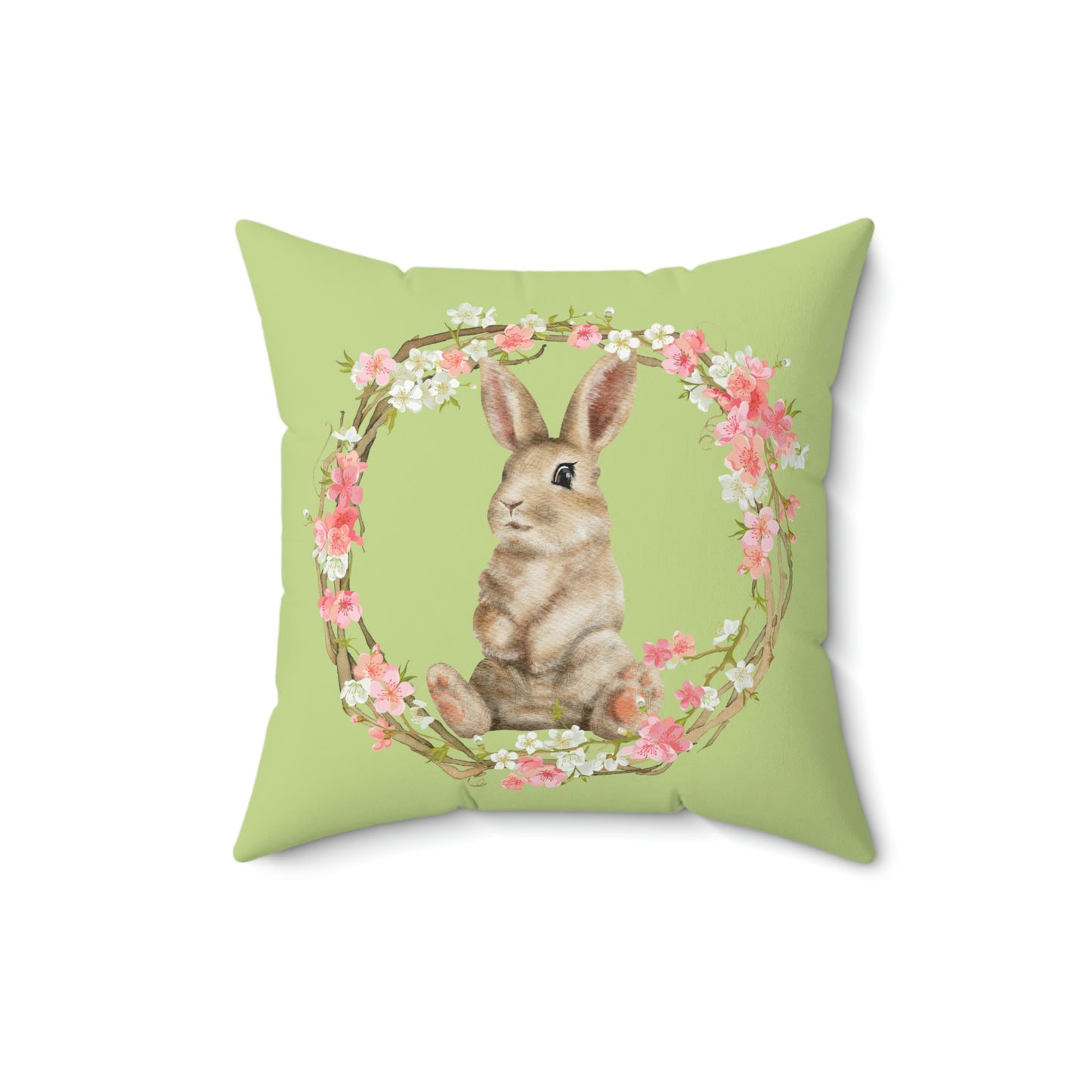 Adorable Bunny/Rabbit with Floral Wreath design Spun Polyester Square Indoor Pillow