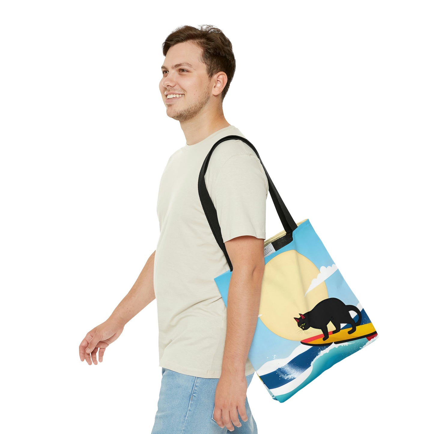 Cat Surfing Design Tote Bag  (AOP)