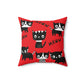 Black Cats Kittens Meow design Red  Spun Polyester Square Pillow