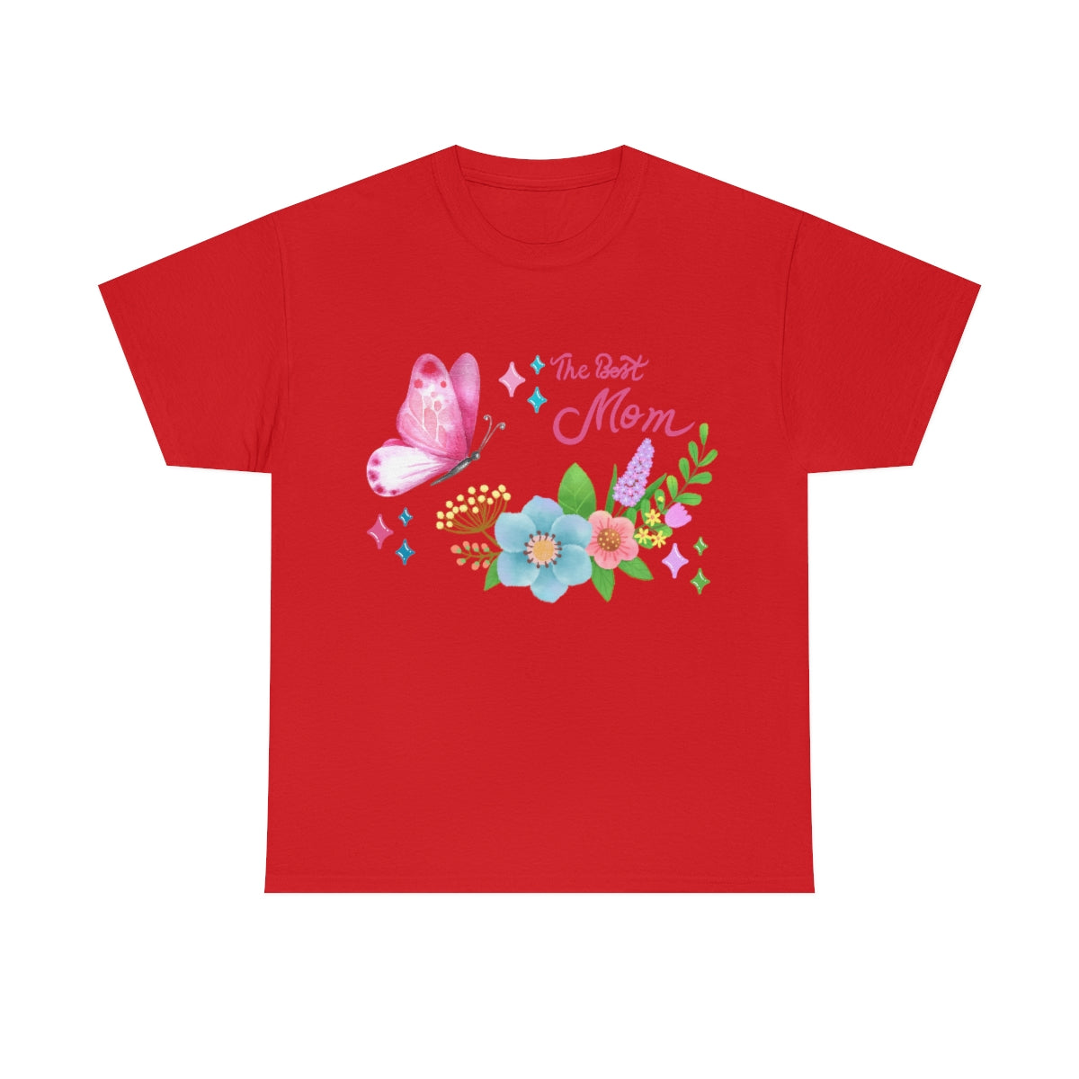Beautiful Flowers with Butterfly "The  Best Mom"  Cotton Tee