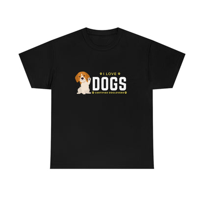 I love Dog "Certified Dog Lover"  Black Graphic tee shirt