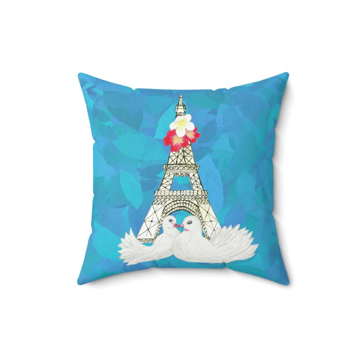 France Eiffel Tower with Two white Birds design Spun Polyester Square Pillow