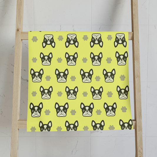 Cute Dog Faces and Paws Design (yellow) Hand Towel 16″ × 28″