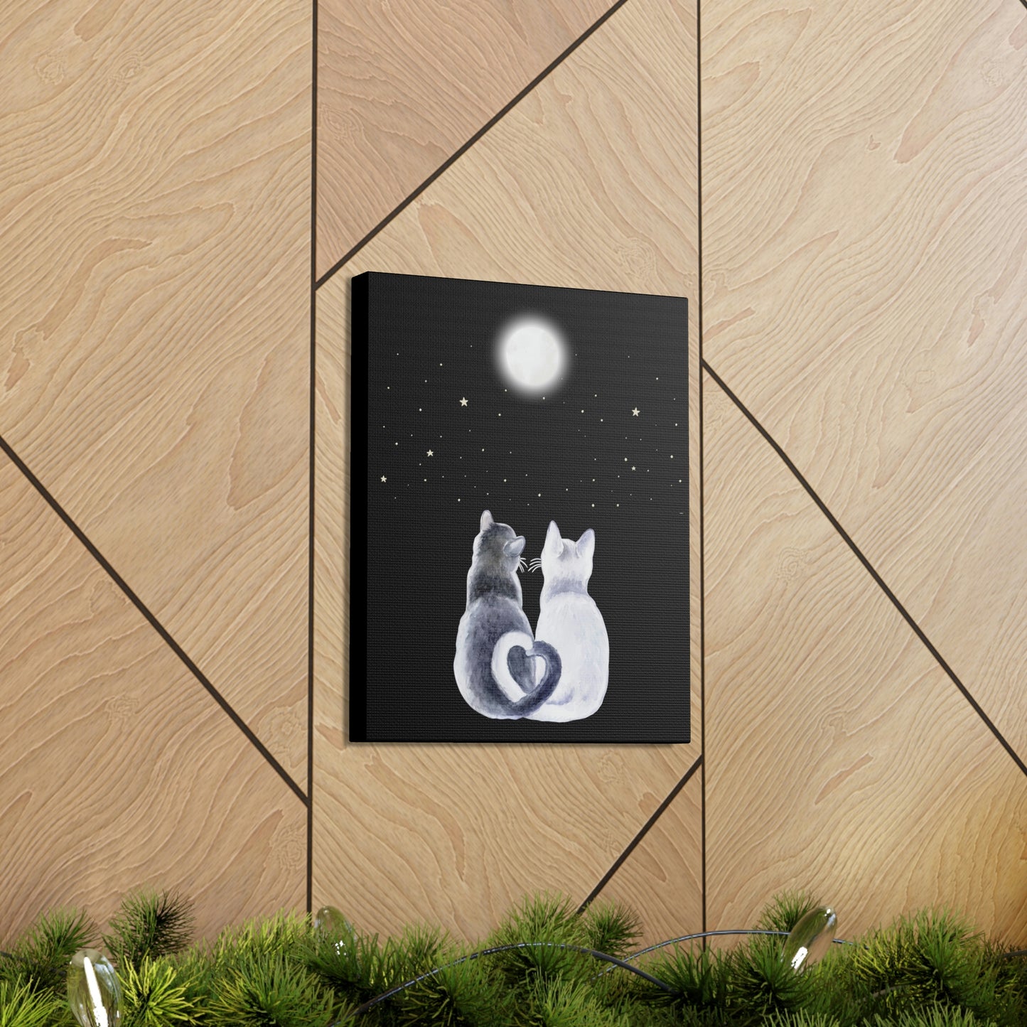 " Cats Mesmerized by the Full Moon's Glow " design (Black) Canvas Gallery Wraps poster