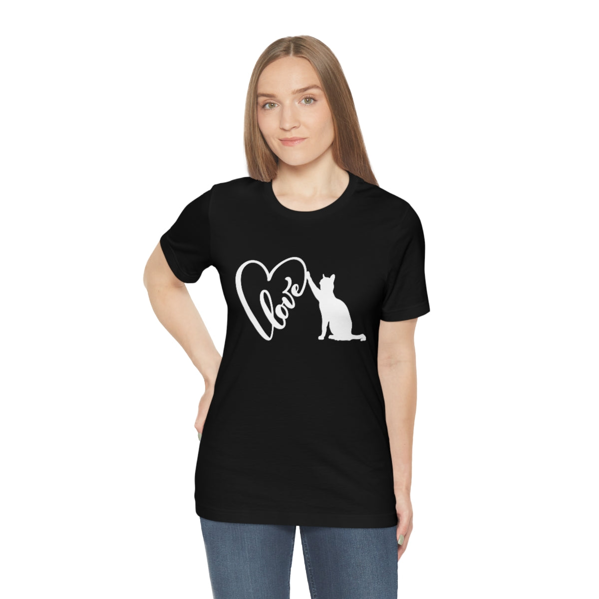 Heart shaped " Love " Cat   Jersey Short Sleeve Tee