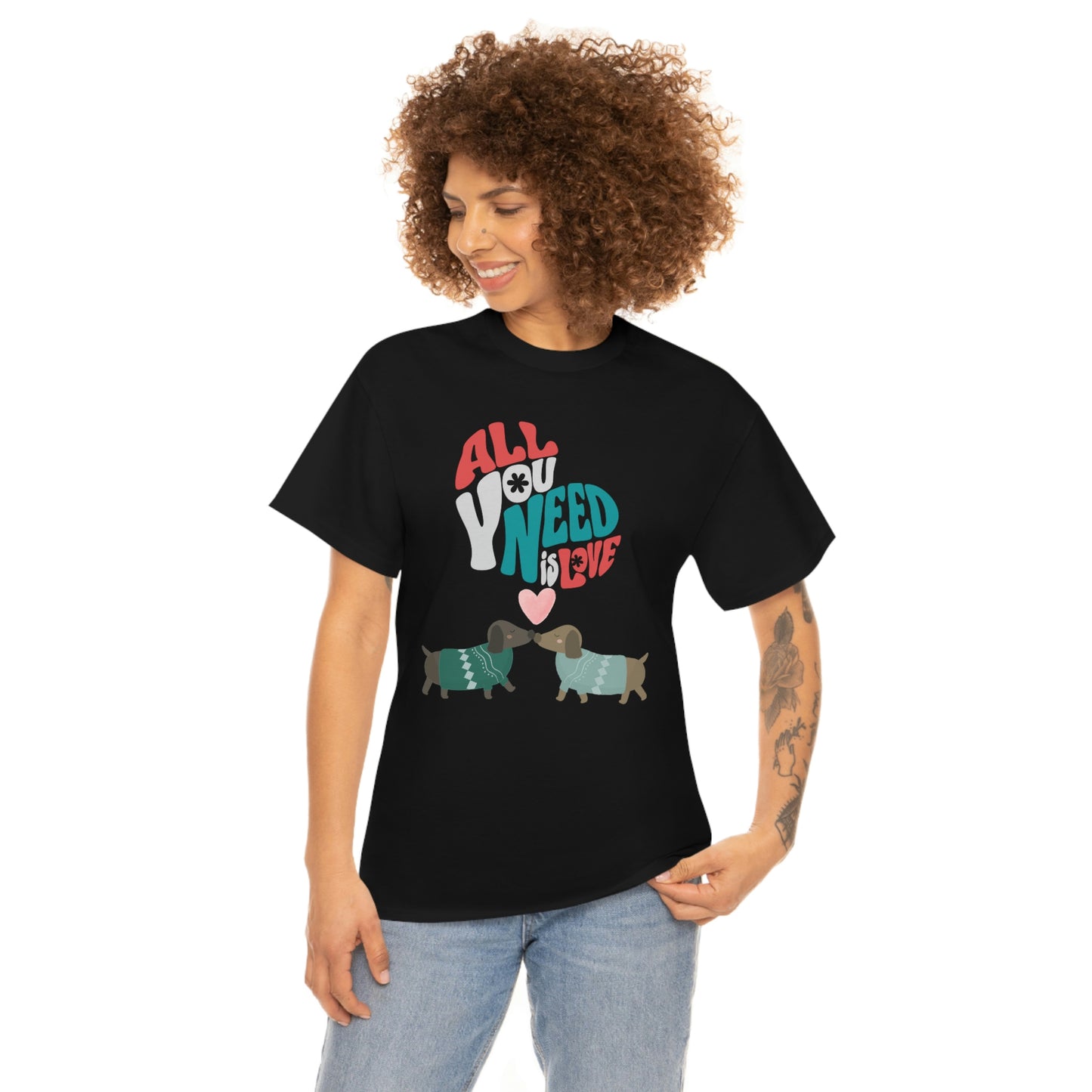 All you need is LOVE two Dogs design Graphic tee shirt