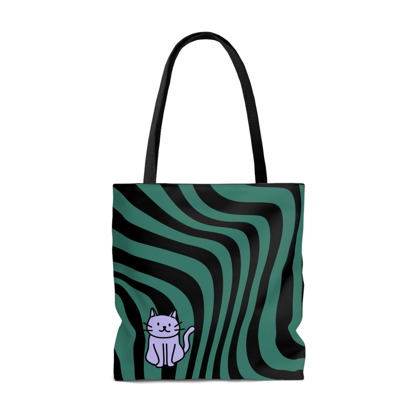 Green Black pattern Grey Cat design Tote Bag (AOP)