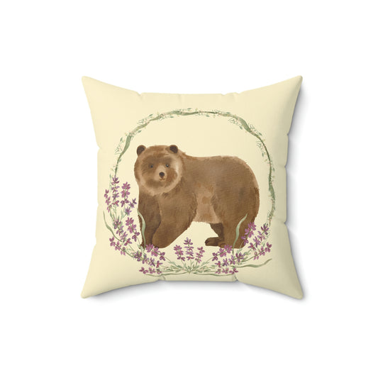 Bear with Floral Wreath design Spun Polyester Square Indoor Pillow