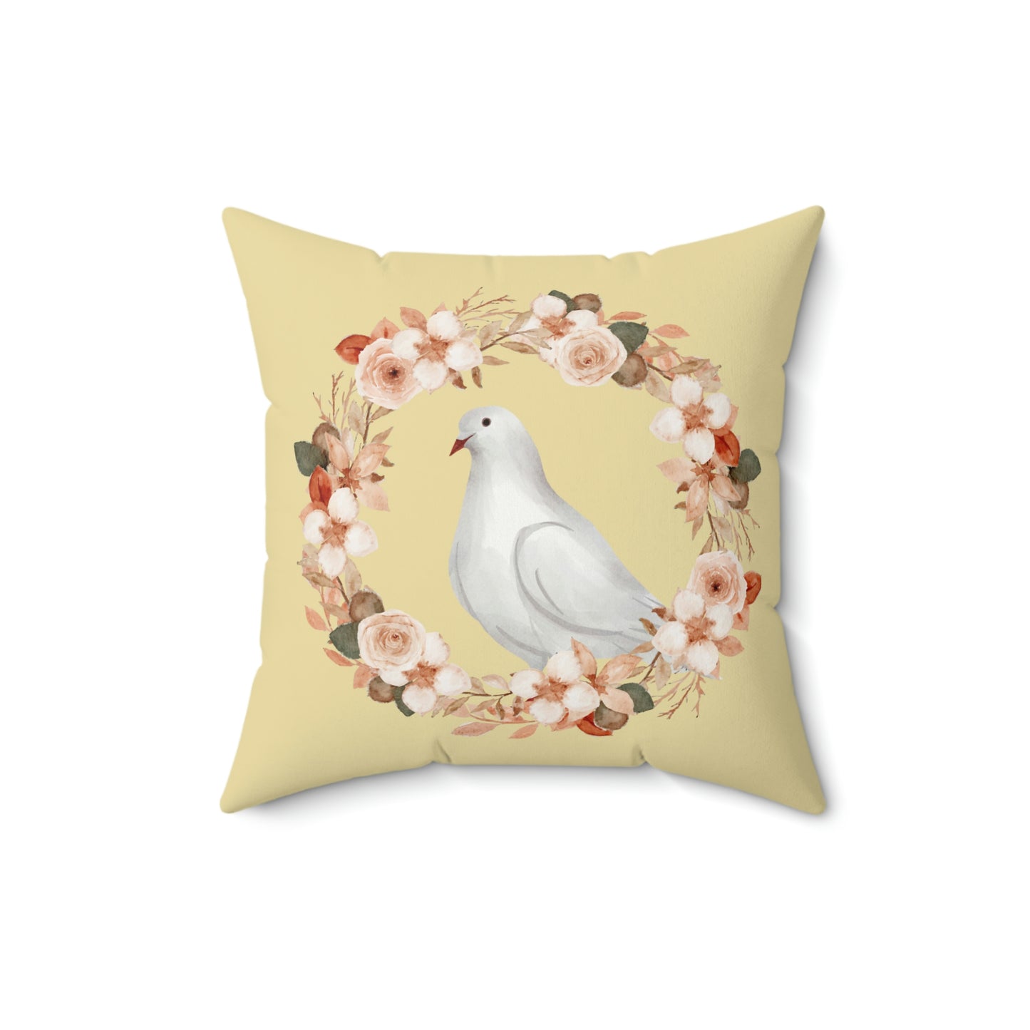 Pigeon/Dove Birds with Floral Wreath design Spun Polyester Square Indoor Pillow