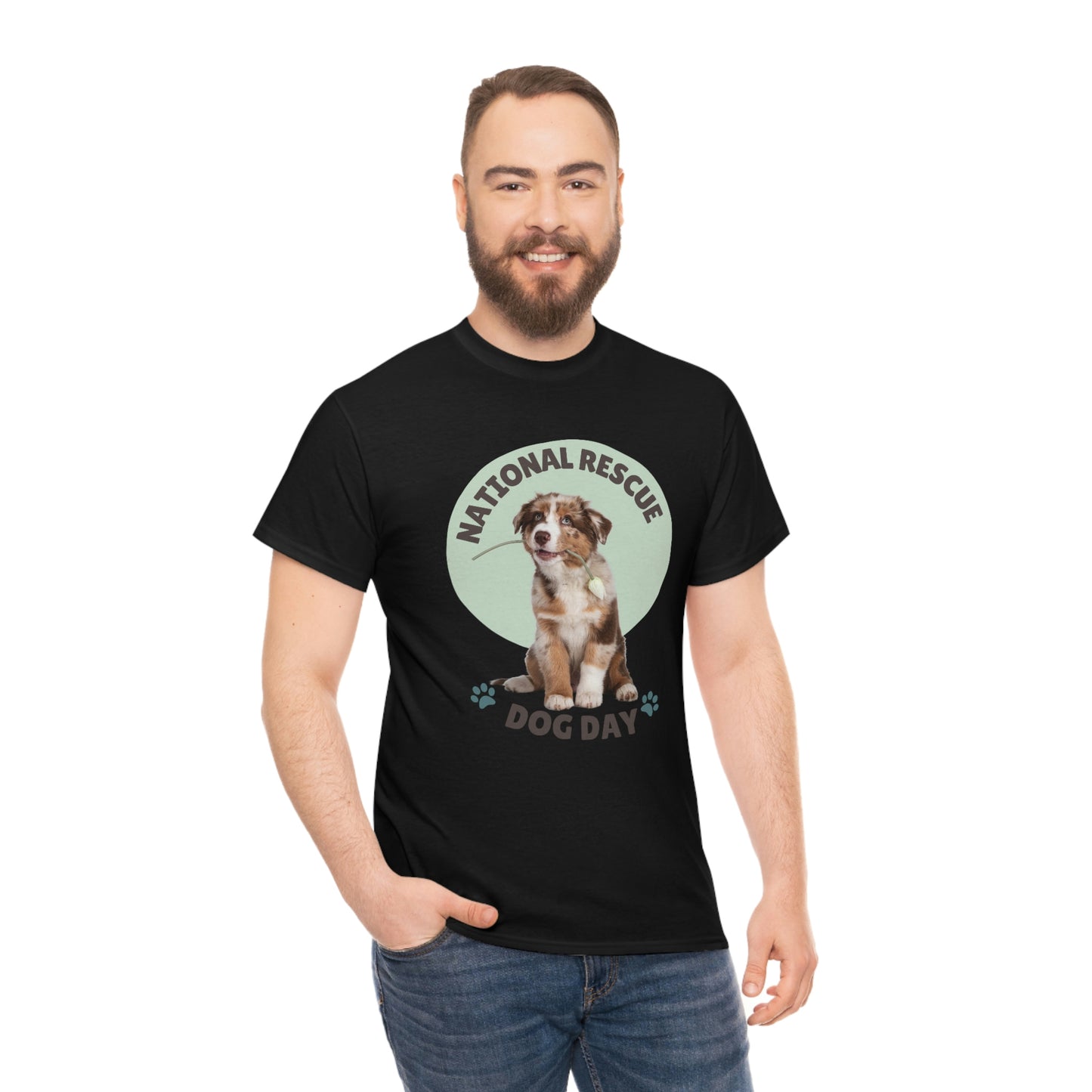 National Rescue Dog Day with paws design Graphic tee shirt