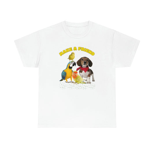 Make a friend Dog and Birds  design Graphic tee shirt