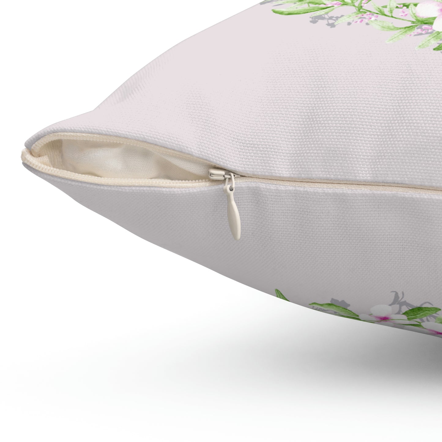 White Bunny/Rabbit with Floral Wreath design Spun Polyester Square Indoor Pillow (Lavender)