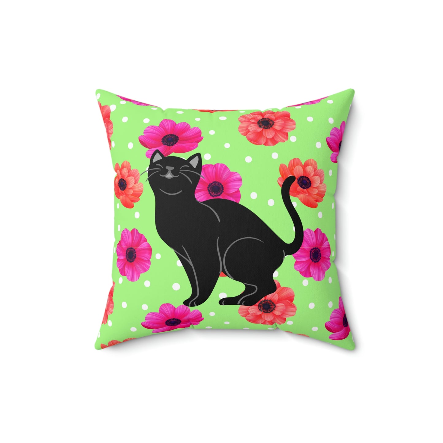 Floral Design with Black Cat Spun Polyester Square Indoor Pillow