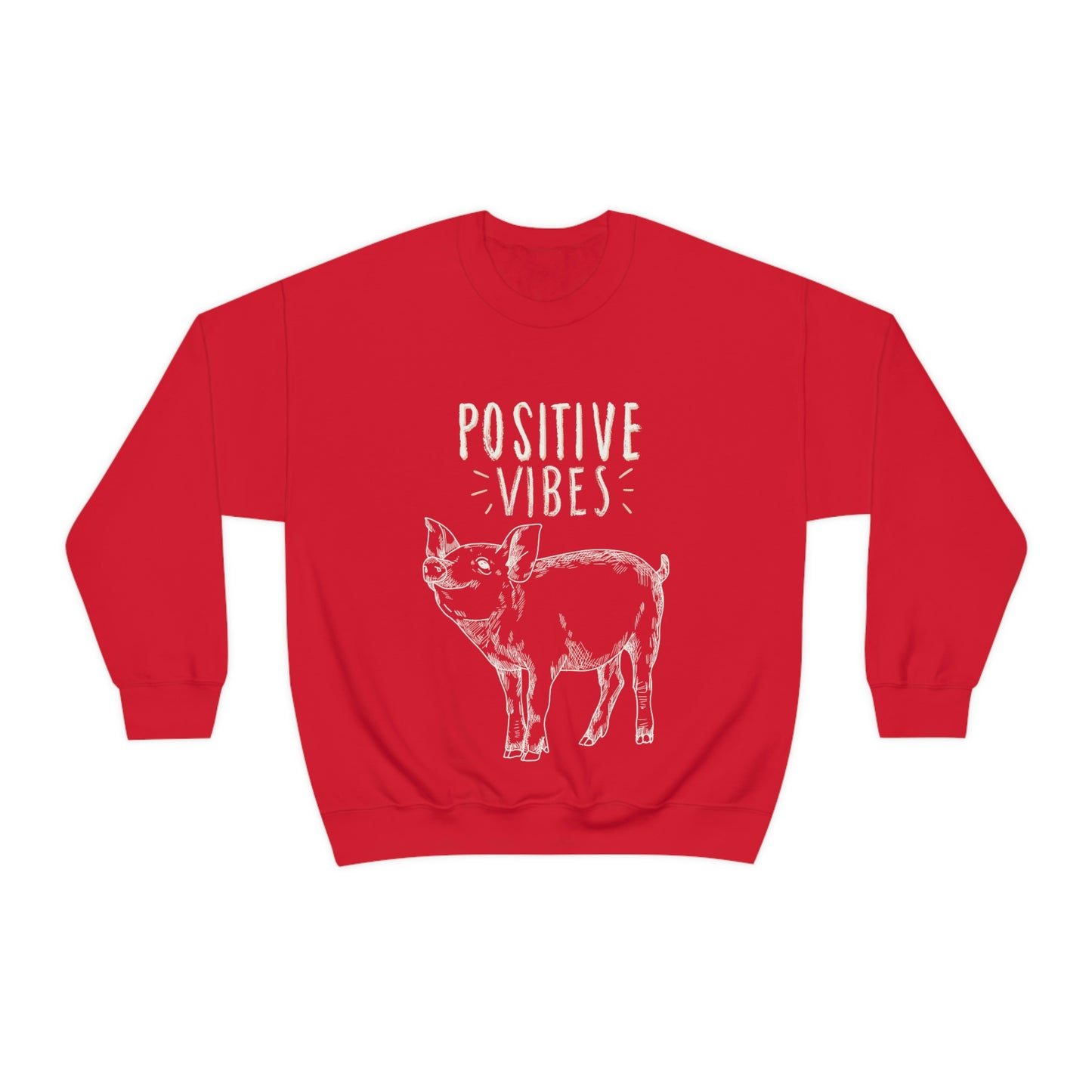 "Positive Vibes" logo with Cute PIG Graphic Crewneck Sweatshirt