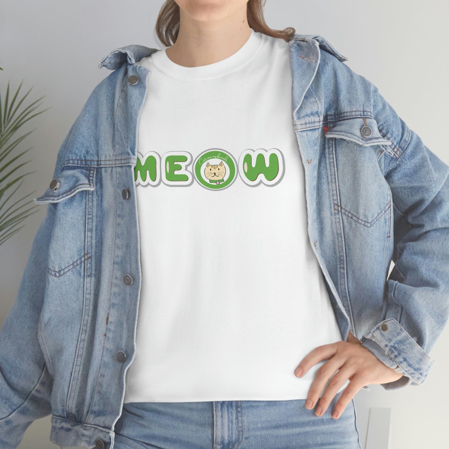 Meow logo with " Cats are my friends" design Cotton Tee