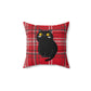Red Plaid Chubby Black Cat design Spun Polyester Square Indoor Pillow