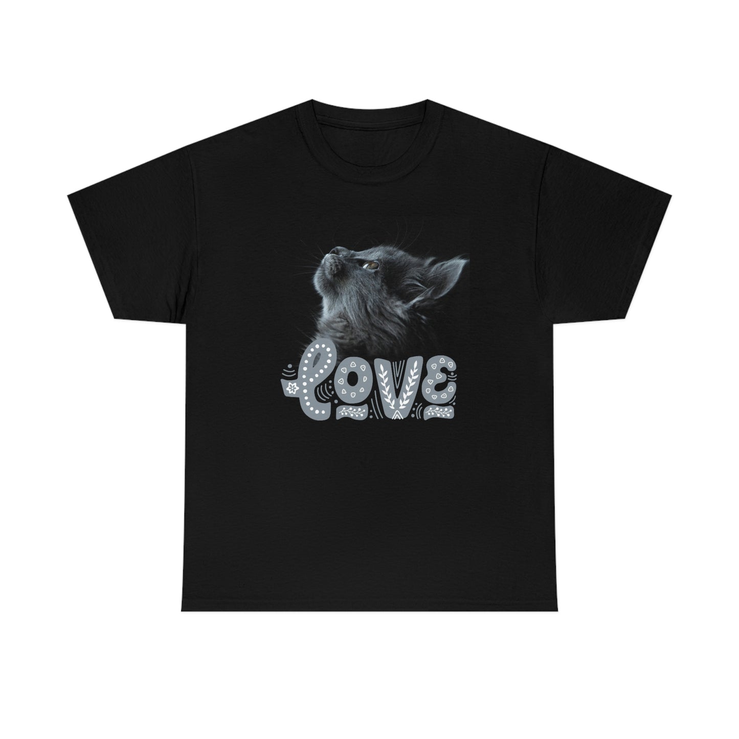 Cat Face " Cat Love"   Black Graphic tee shirt