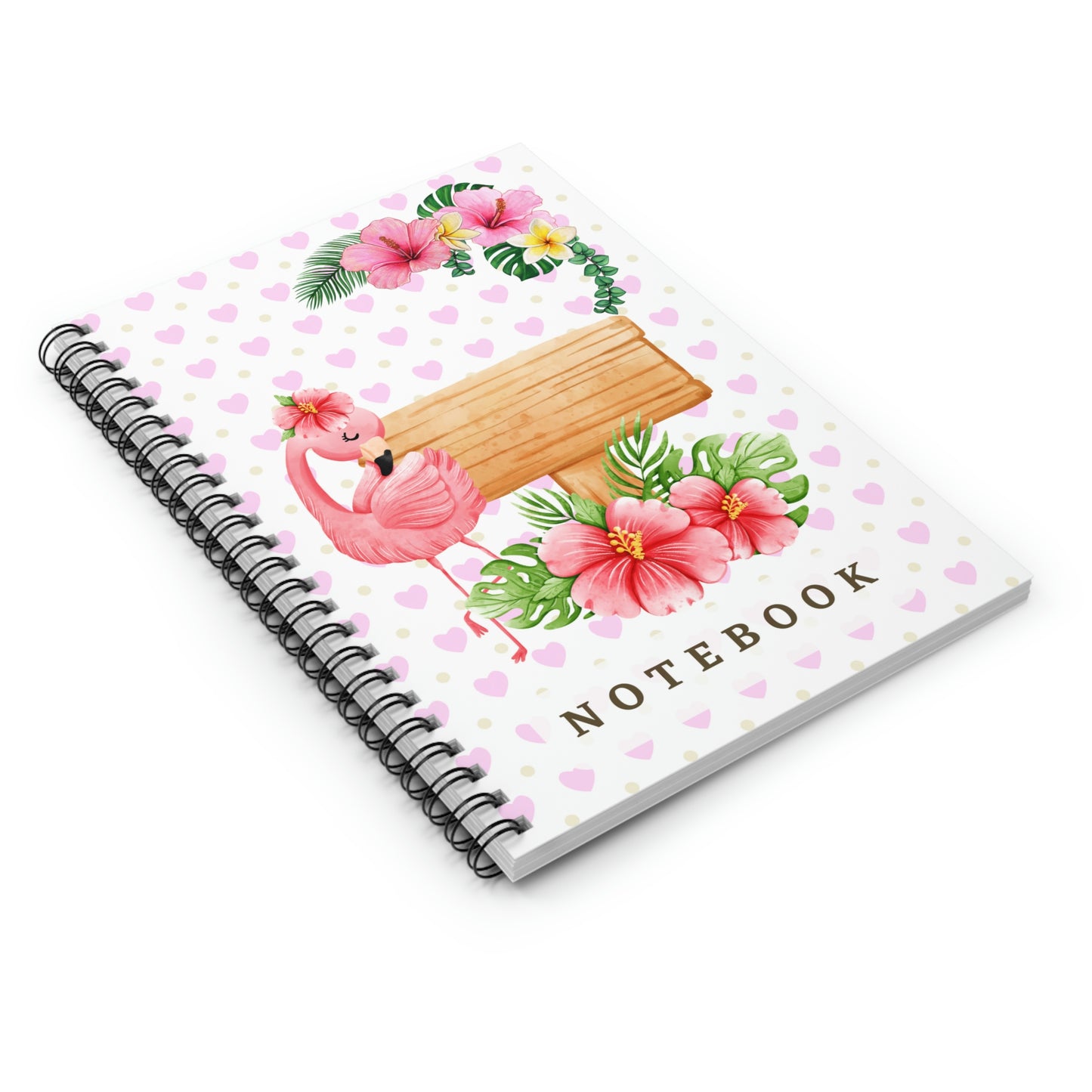 Cute Flamingo with Hibiscus design Spiral Notebook - Ruled Line 118 pages